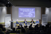 Thierry Willième, Marc Benoit, Françoise Koch-Lesaicherre, Philippe Forceville à la conférence WISDOM PARIS, sur la transformation des organisations.